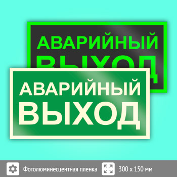 Знак E23 «Указатель аварийного выхода» (фотолюминесцентная пленка, 300х150 мм)